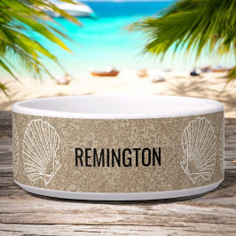 Tigela Nome de Pet Personalizado Sandy Beach Sea Shelds