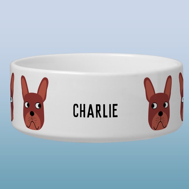 Tigela Nome do Buldogue Francês Chocolate (Fun personalized name French Bulldog pet food or water bowl)