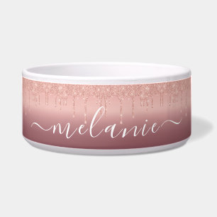 Tigela Nome do Monograma Rosa de Texto Blush Glitter Spar