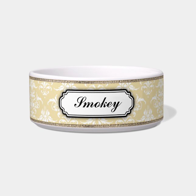 Tigela Nome dourado elegante do damasco (Frente)