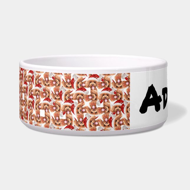 Tigela Nome engraçado de Poodle padrão de Natal (Frente)