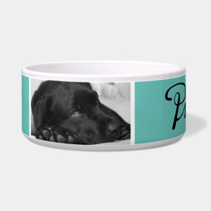 Tigela Nome Moderno do Cão Turquesa no Black Script 2 Fo
