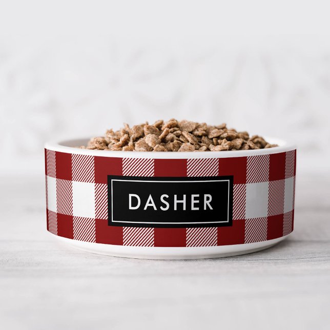 Tigela Nome Monograma do Cheque de Buffalo Vermelho (Criador carregado)