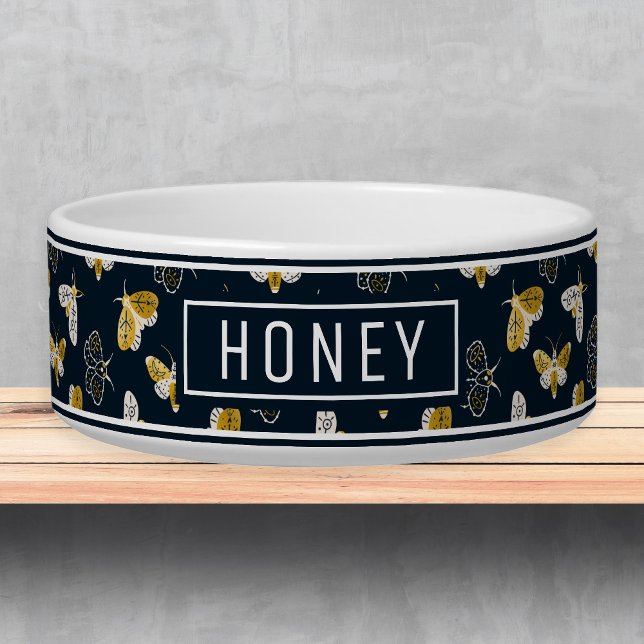 Tigela Nome Padrão Celestial Moth Boho Modelo Pet Bowl (Criador carregado)