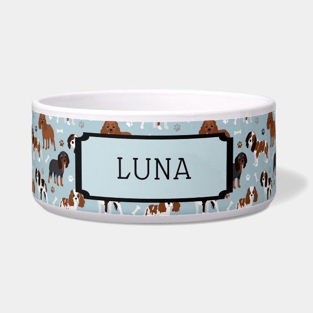 Tigela Nome personalizado Cavalier King Charles Spaniel (Frente)