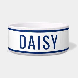 Tigela Nome Personalizado Clássico Branco Azul Marinho Mi