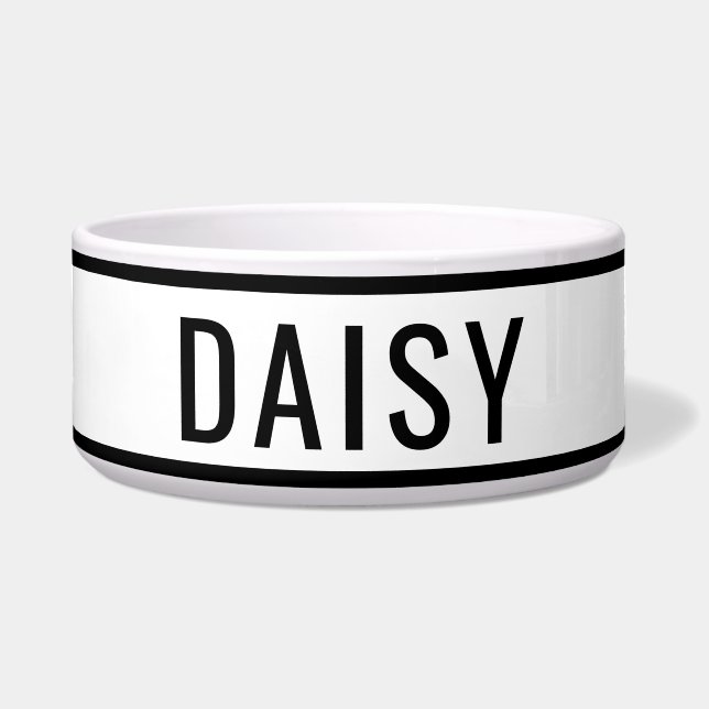 Tigela Nome Personalizado Clássico Branco Preto Minimalis (Frente)