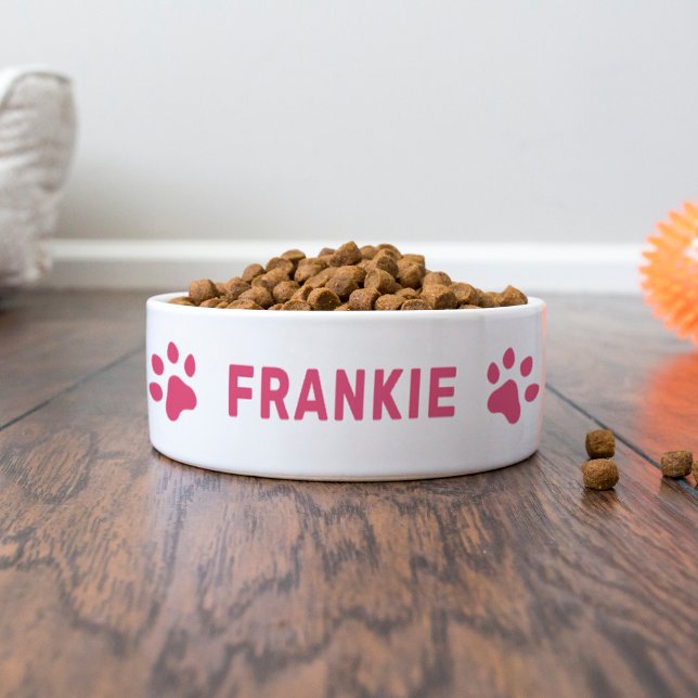 Tigela Nome personalizado com impressões de pata rosa (Criador carregado)