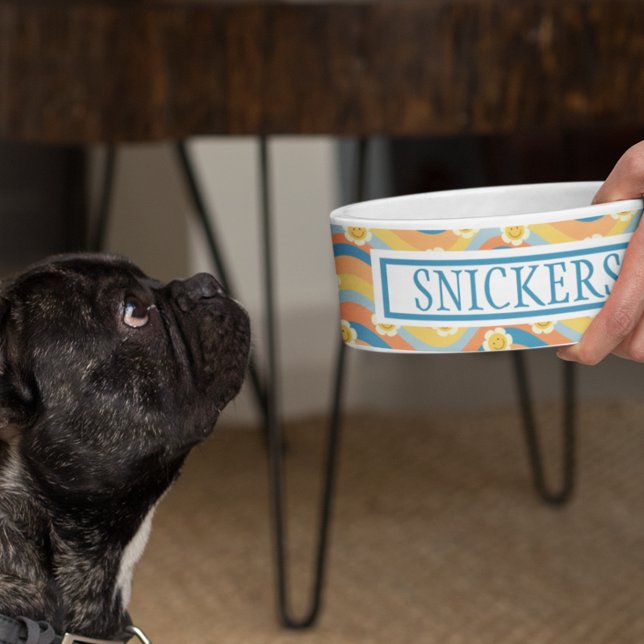 Tigela Nome Personalizado da Flor de Daisy Retro Cute (Criador carregado)