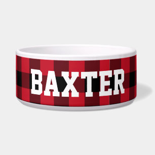 Tigela Nome Personalizado da Xadrez de Buffalo Vermelho d