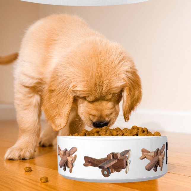 Tigela Nome personalizado de animal fofo e avião de madei (Criador carregado)