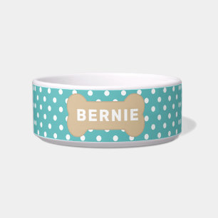 Tigela Nome Personalizado do Cão do Bolinhas Turquoise Cu