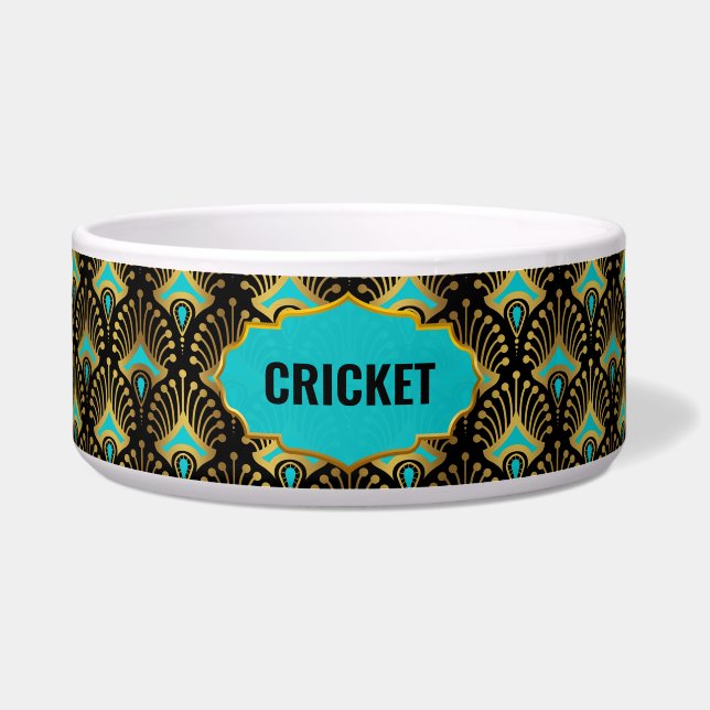 Tigela Nome Personalizado do Padrão de Deco de Arte Doura (Frente)