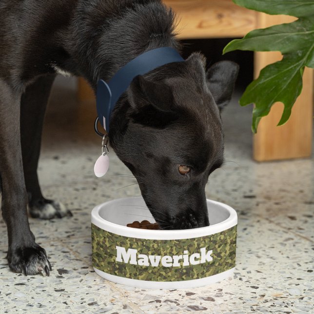 Tigela Nome Personalizado do Pet Comida da Camo Verde leg (Camo Pet Food Dish Personalized with Cat or Dog's Name )