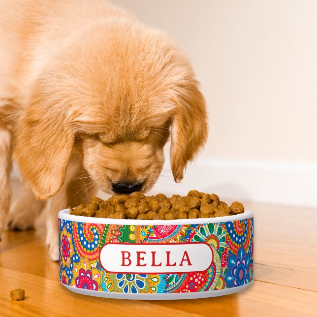 Tigela Nome Personalizado Floral de Paisley Colorido Mode (Criador carregado)