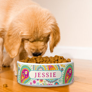 Tigela Nome Personalizado Floral Paisley Moderno Colorido