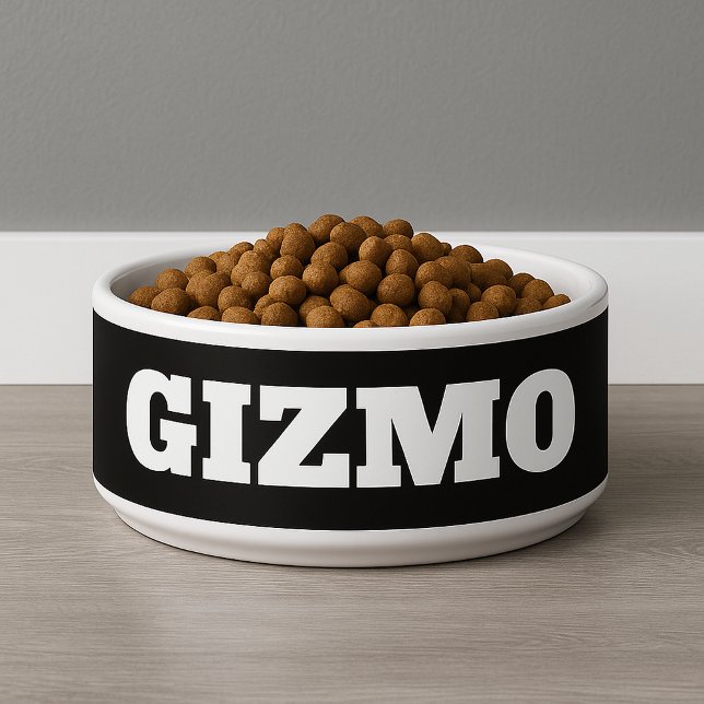 Tigela Nome Personalizado Negrito Alimentação de Cachorro (Bold Custom Name Black Dog Feeding Bowl
)