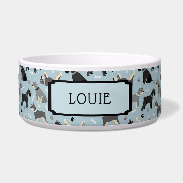 Tigela Nome Personalizado Pancas Schnauzer e Cão Osso (Frente)