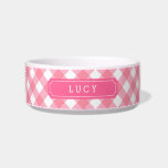 Tigela Nome Personalizado, Sweet Baby Pink Gingham<br><div class="desc">Uma tigela de comida de animais de estimação com um padrão de gingham cor-de-rosa de bebê na moda. Personalize-o substituindo o texto do marcador de posição. Para obter mais opções, como alterar a fonte e seu tamanho, clique no botão "Personalizar". *Observe que a marca de água do Zazzle que aparece...</div>
