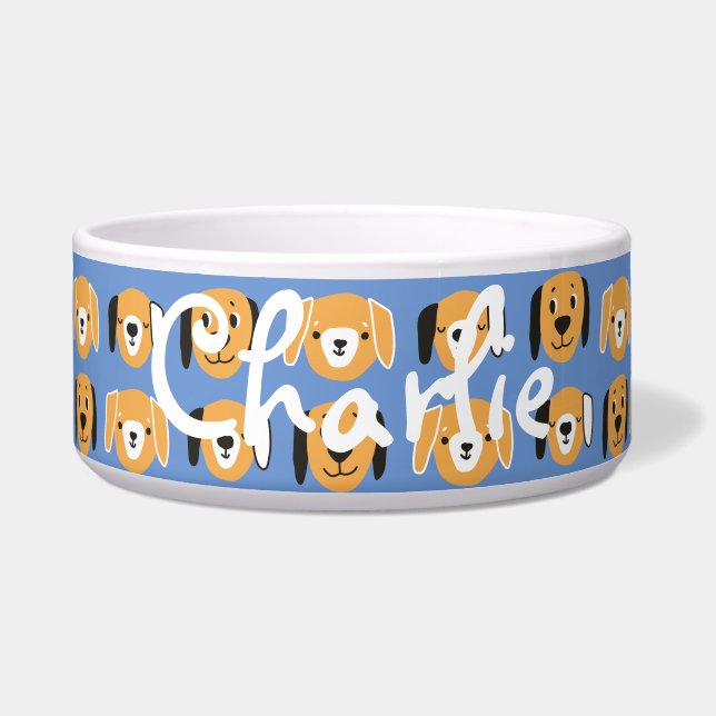 Tigela Nome Personalizável do Padrão de Cabeça de Cachorr (Frente)