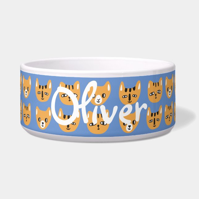 Tigela Nome Personalizável do Padrão de Cabeça de Gato Am (Frente)