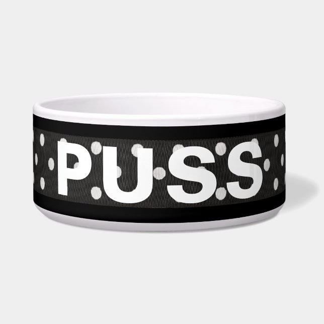 Tigela Nome Pet Na Faixa De Bolinhas (Frente)