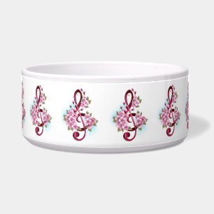 Tigela Notas de clave de trecho musical com flores de Sak