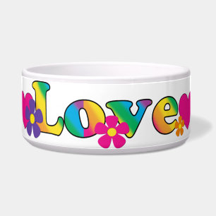 Tigela O amor e o Hippie brilhante das cores 60s das