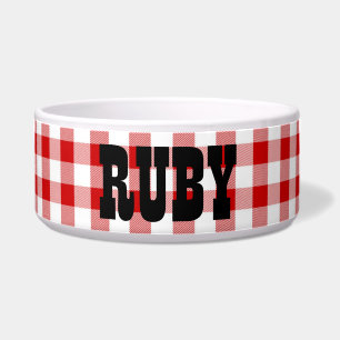 Tigela O nome do Cão do Diner Ruby é Red & White Checks