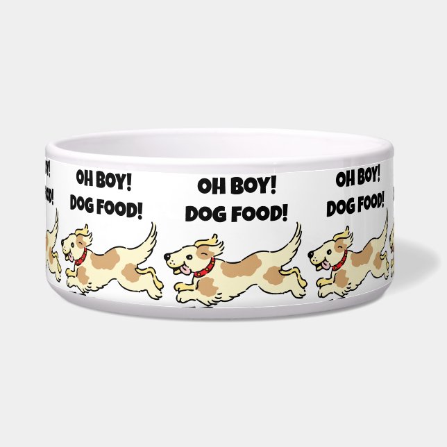 Tigela Oh Boy Dog Comida Fome Foto de Cartoon (Frente)