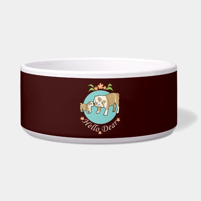 Tigela Olá, querida, mãe de buldogue e criança (Frente)