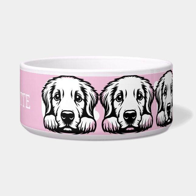 Tigela Olhando Labrador Personalizar tema Rosa (Direita)