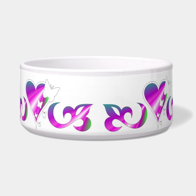 Tigela Ornamentos Coração Arco-Íris com Borboleta e Lily (Frente)
