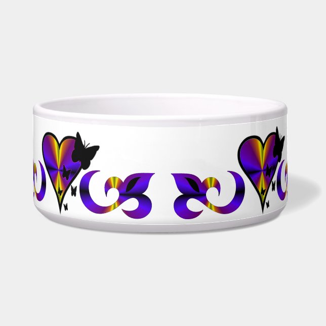 Tigela Ornamentos Coração Arco-Íris com Borboleta e Lily (Frente)