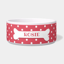 Tigela Osso de Cachorro Rosa Coral com Pontos Brancos Nom