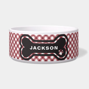Tigela Osso de Cachorro Xadrez Argyle Vermelho e Branco C