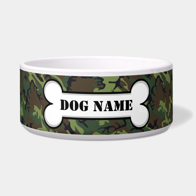 Tigela Osso de cão personalizado de Camo (Frente)