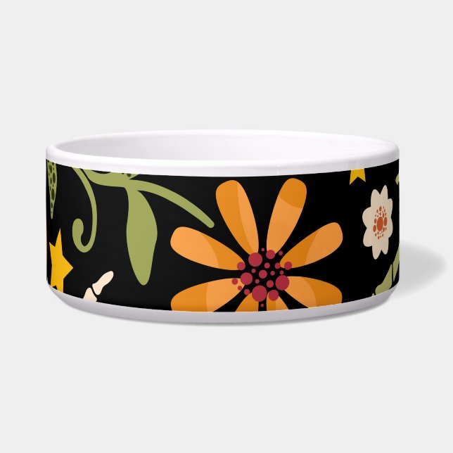 Tigela Ossos de Halloween, padrão floral uniforme. (Frente)