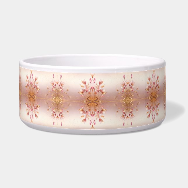 Tigela Ouro Rosa Deixa Pet Bowl, Cerâmica Floral (Frente)