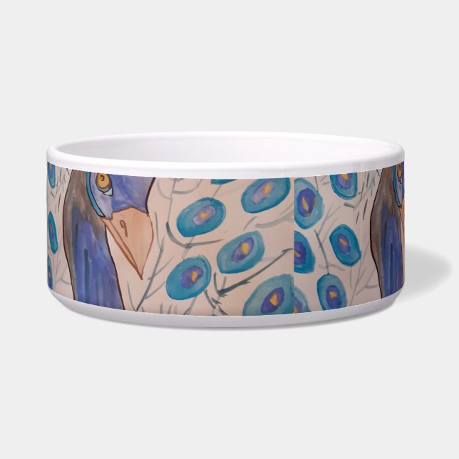 Tigela Pacock Blue Cerâmica Pet Bowl (Frente)