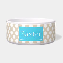 Tigela Padrão Bolinhas Azul E bege Com Nome
