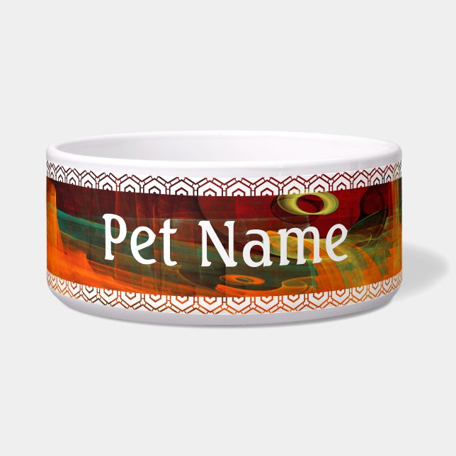 Tigela Padrão de Abstrato de Arte Moderno Vermelho Azul-L (Frente)