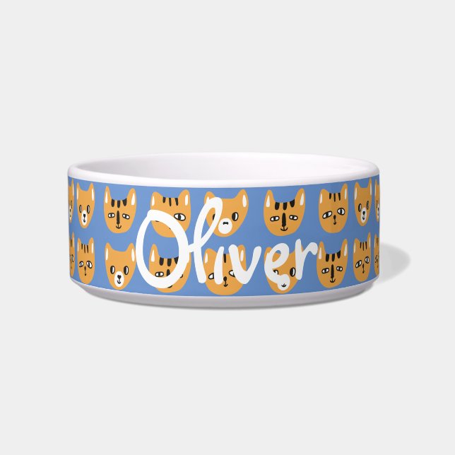 Tigela Padrão de Cabeça de Gato Amarelo-Gato Personalizáv (Frente)