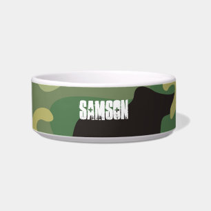 Tigela Padrão de Camo Verde Moderno com o Nome Dog