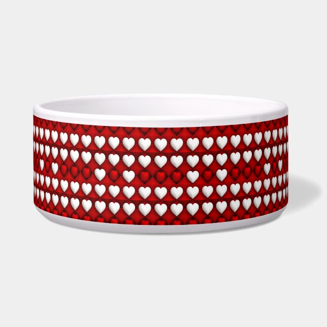 Tigela Padrão de Coração Vermelho e Branco (Frente)