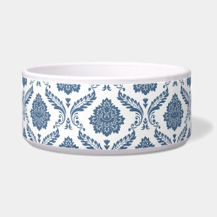 Tigela Padrão de Damasco Rococó Azul sobre Branco