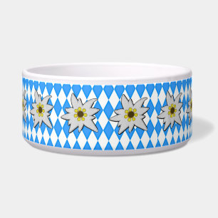 Tigela Padrão de Diamante Azul e Branco com Edelweiss