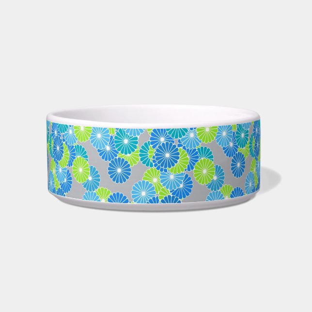 Tigela Padrão de flores de Art Deco - azul e verde limão (Esquerda)