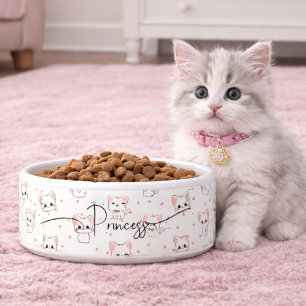 Tigela Padrão de Gato de Desenho Animado Rosa com Estrela