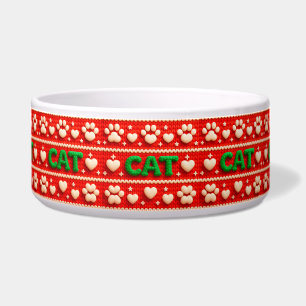 Tigela Padrão de Knit Vermelho Festivo com Patas e Coraçõ